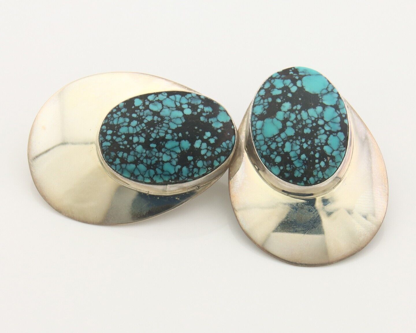 Navajo Earrings 925 Silver Handmade Natural Turquoise Native Artist C.80's