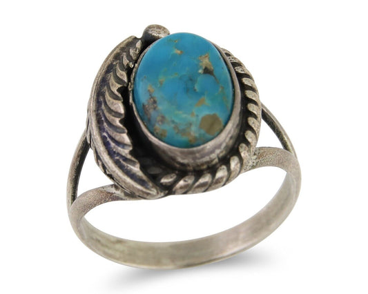 Men Navajo Ring 925 Silver Natural Slab Turquoise Signed Sunset C.80's