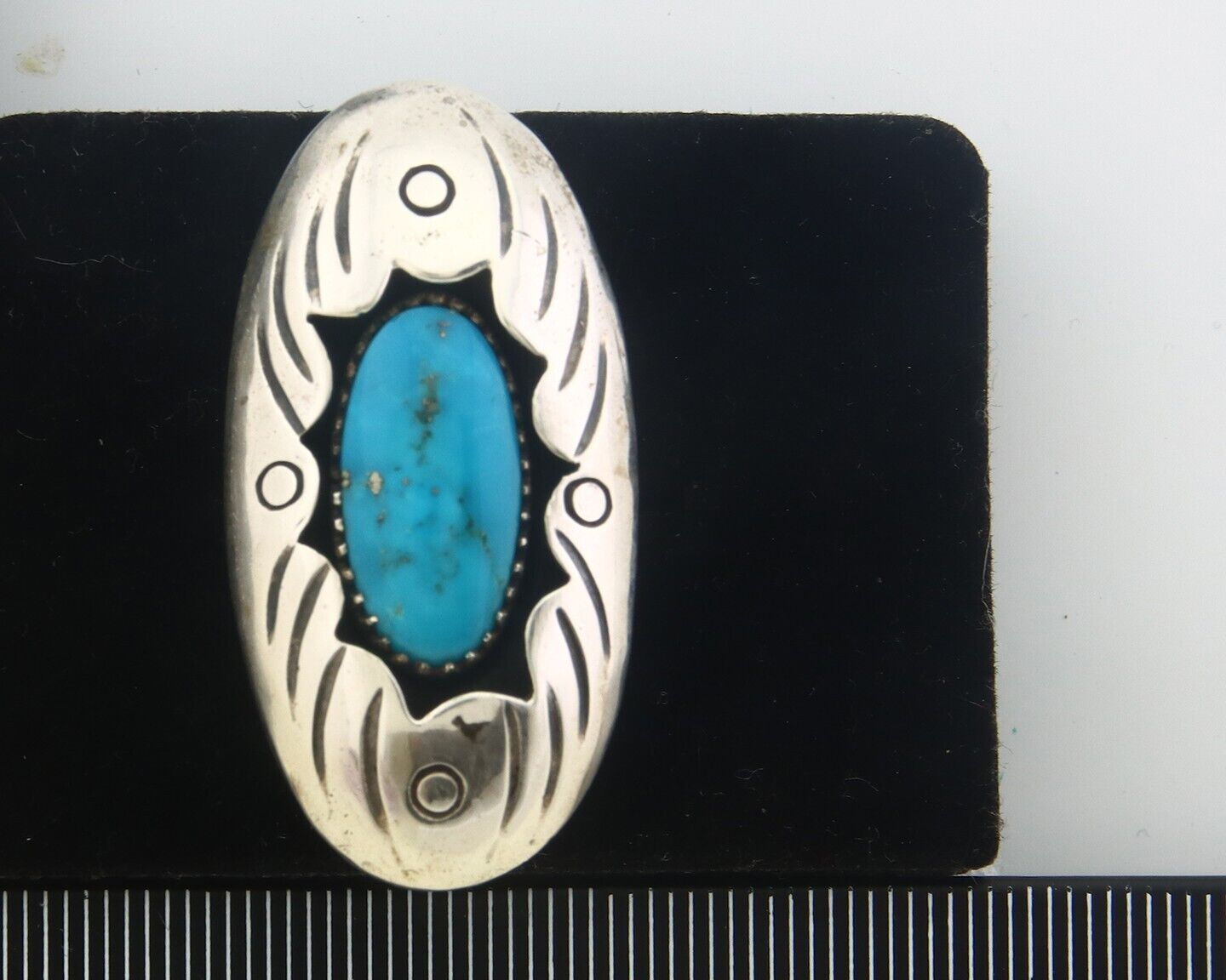Navajo Ring 925 Sterling Turquoise Handmade Native Artist C.80's Size 6.25