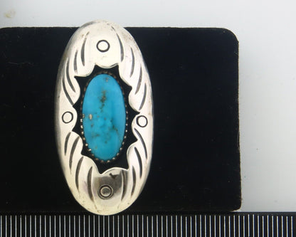 Navajo Ring 925 Sterling Turquoise Handmade Native Artist C.80's Size 6.25