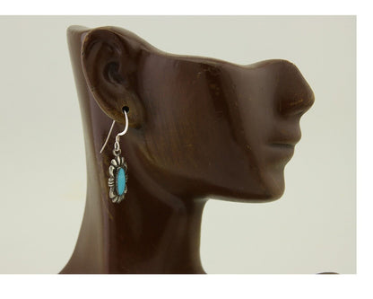 Navajo Dangle Earrings 925 Silver Blue Turquoise Artist Signed Square C.80's