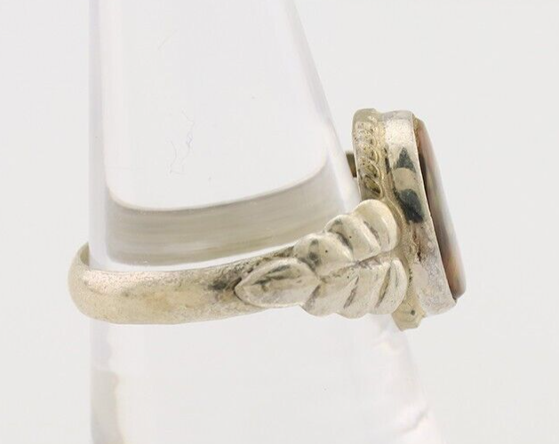 Navajo Handmade Ring 925 Silver Natural Fire Opal Native Artist Size 8.25 C.80's