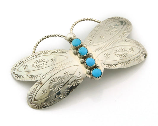 Navajo Barrette Sterling Silver Gemstones Hand Stamped Vintage Signed T Yazzie