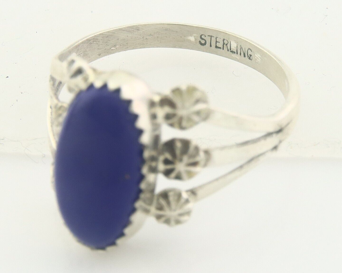 Navajo Ring 925 Sterling Natural Lapis Handmade Native Artist C.80's