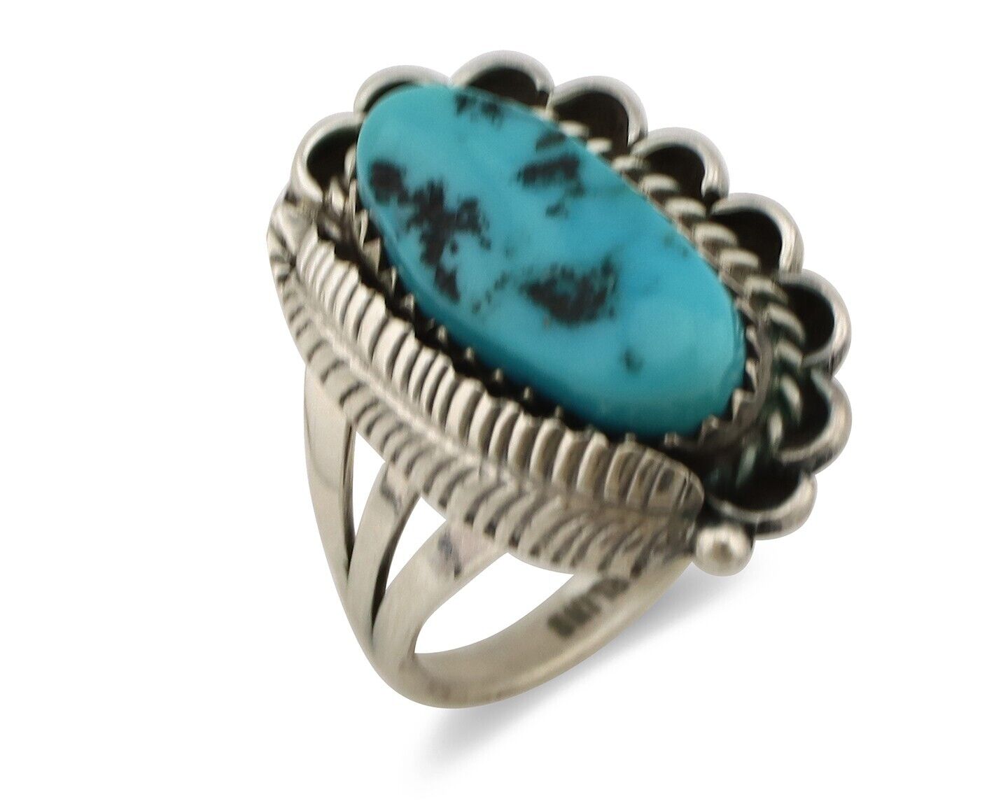 Navajo Ring .925 Silver Sleeping Beauty Turquoise Native American Artist C.80's
