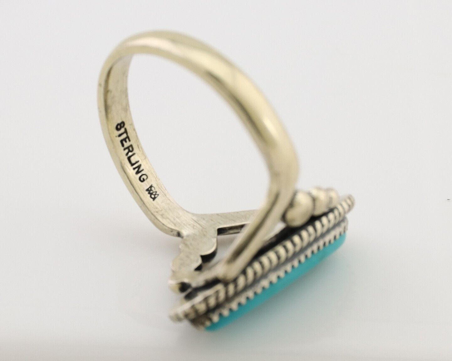 Navajo Ring 925 Silver Natural Kingman Turquoise Signed Wheeler MFG C.80's