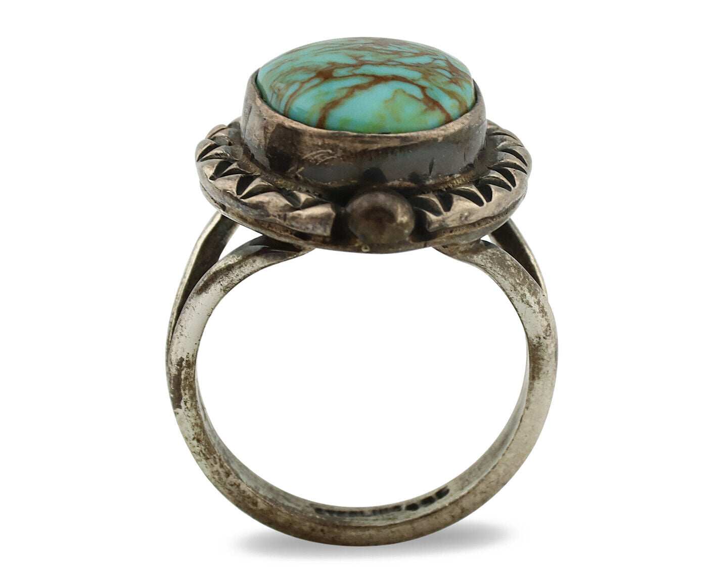 Navajo Ring .925 Silver Kingman Turquoise Artist Signed Gecko C.1980's