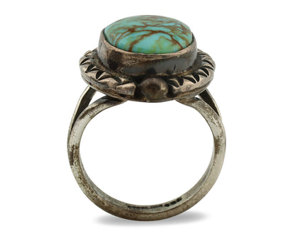 Navajo Ring .925 Silver Kingman Turquoise Artist Signed Gecko C.1980's
