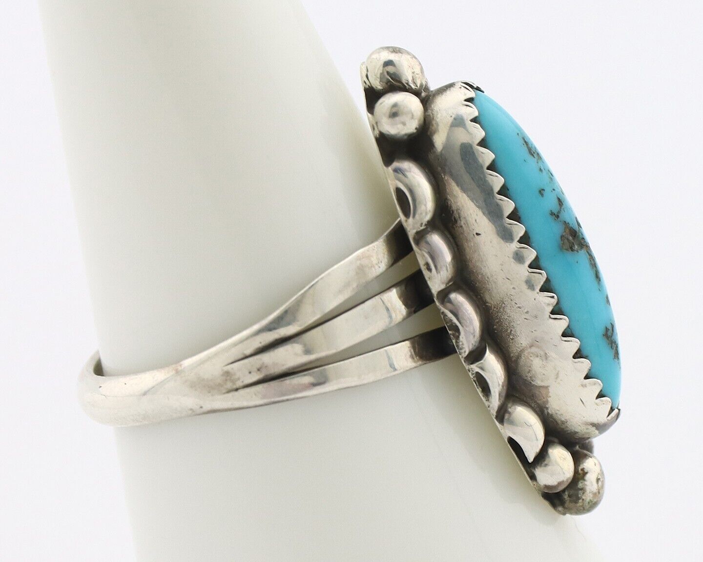 Navajo Ring .925 Silver Sleeping Beauty Turquoise Signed SkyStone Creations C80s