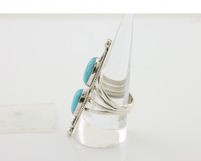 Navajo Ring 925 Silver Natural Blue Turquoise Signed Running Bear C.80's