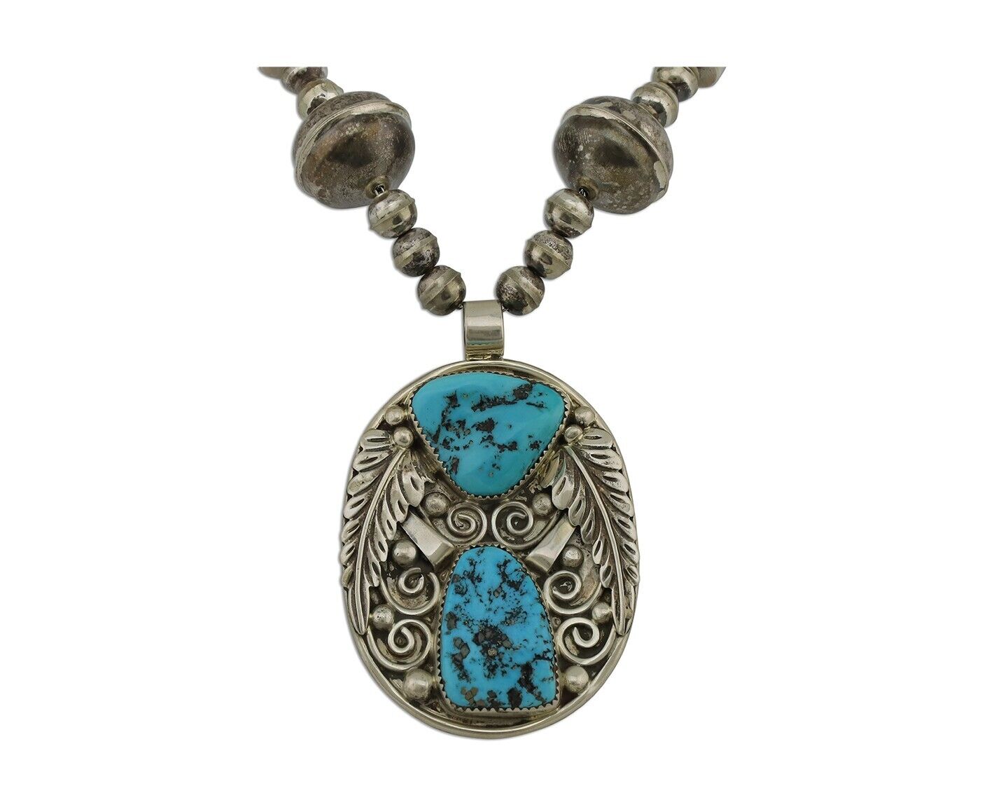 Navajo Reversable Inlay Necklace 925 Silver Turquoise & Coral Signed SD C.80's