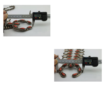 Navajo Coral Squash Necklace 925 Silver Handmade Native American Artist C.80's