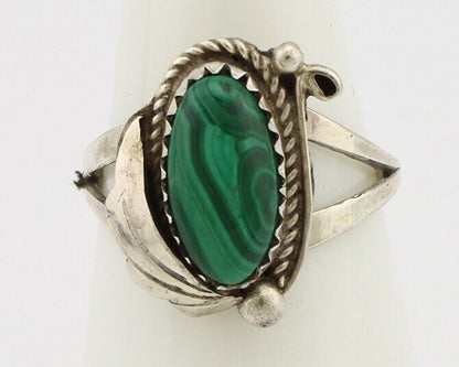 Navajo Ring 925 Silver Natural Malachite Artist Signed Justin Morris C.80's