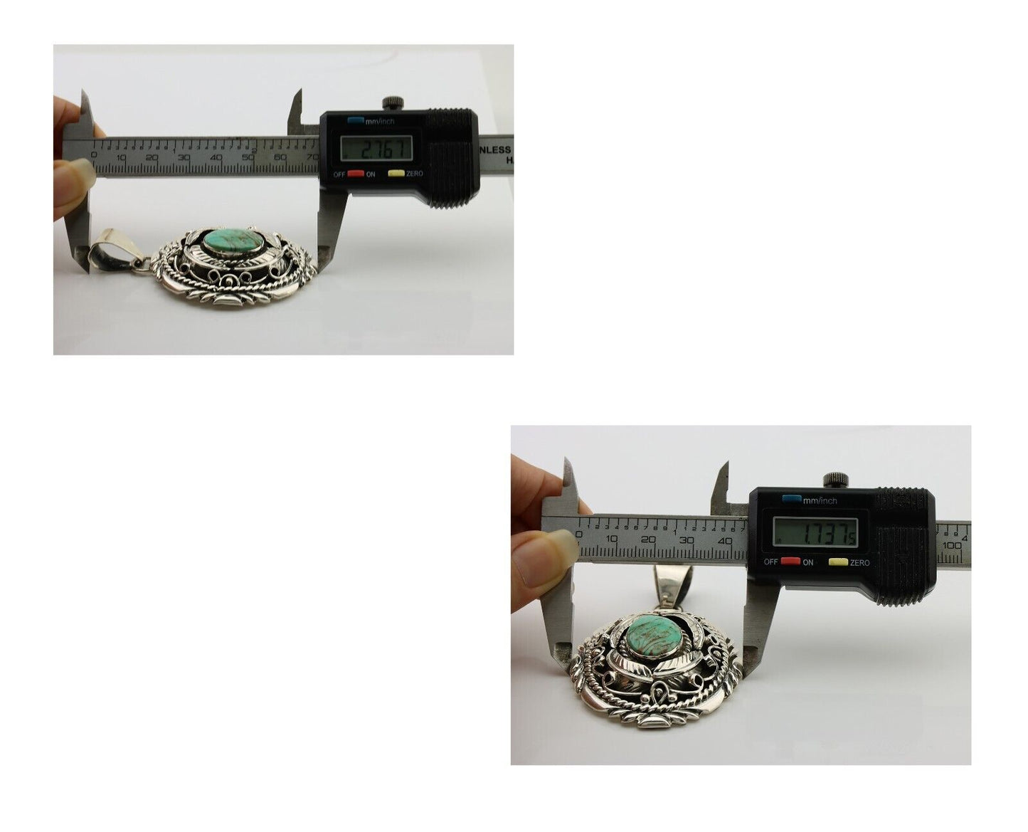 Navajo Pendant 925 Silver Kingman Turquoise Native American Artist C.80s