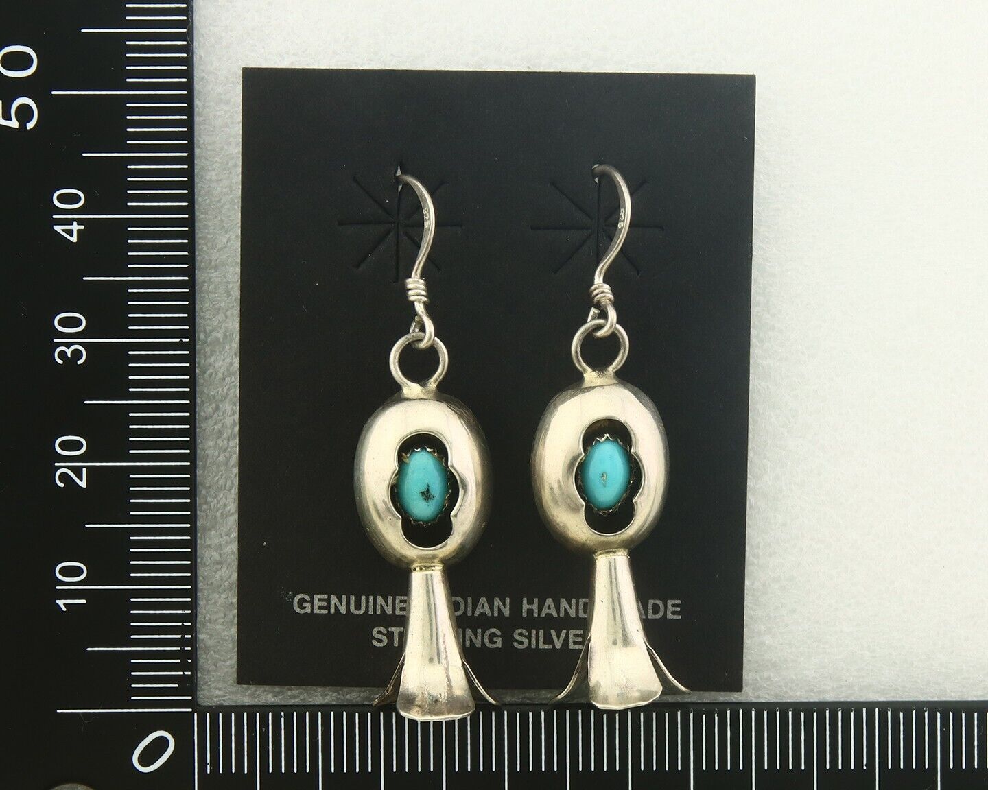 Navajo Squash Earrings 925 Silver Natural Turquoise Native American Artist C80s