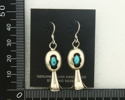 Navajo Squash Earrings 925 Silver Natural Turquoise Native American Artist C80s