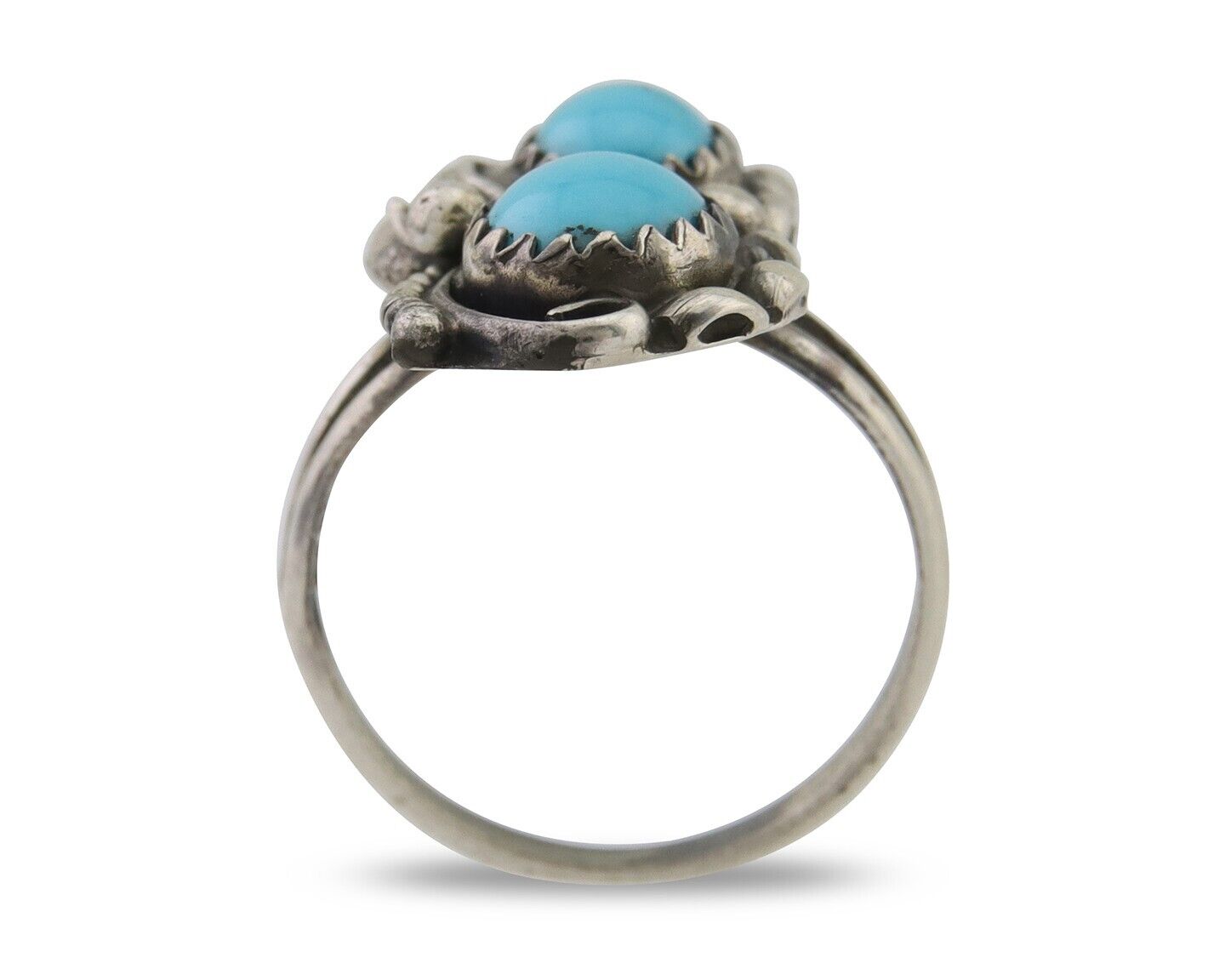 Navajo Ring 925 Silver Natural Blue Turquoise Artist Signed SC C.80's Size 4.5