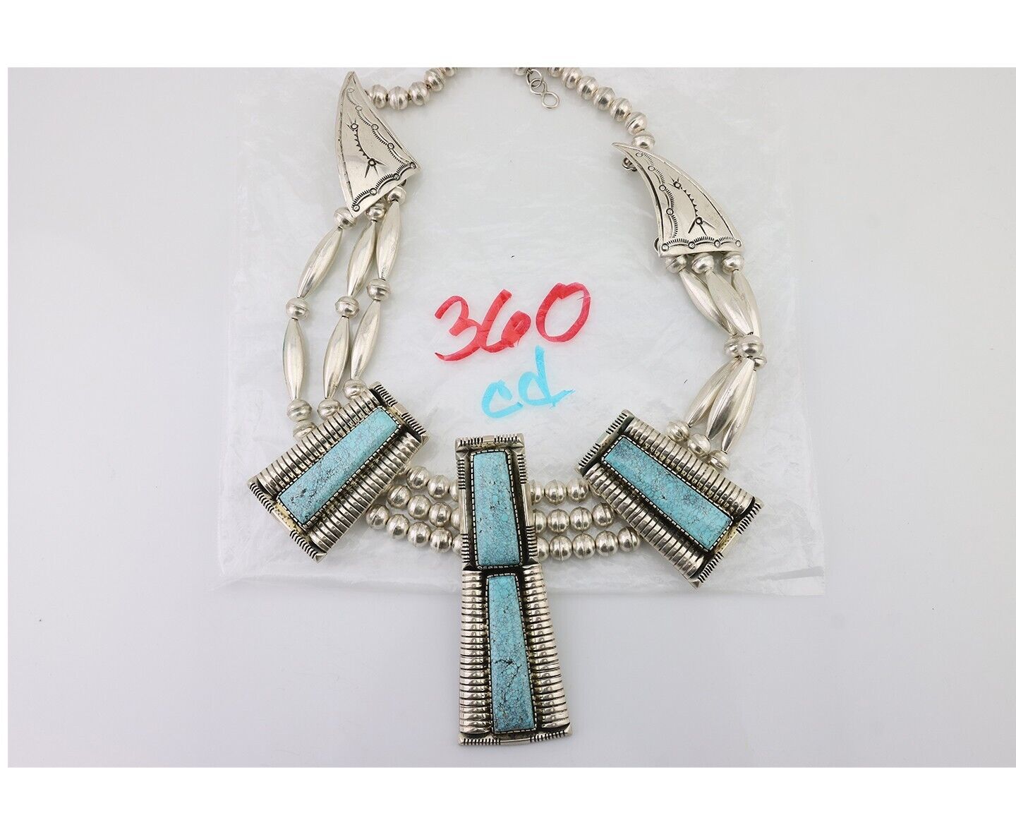 Navajo Necklace Mine 8 Turquoise Handmade Artist Signed D C.80's