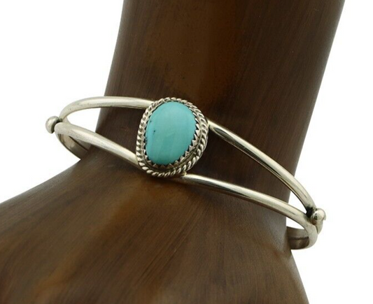 Navajo Bracelet 925 Silver Sleeping Beauty Turquoise Native Artist C.80's