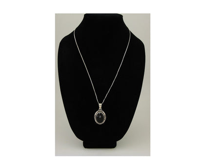 Navajo Necklace 925 Silver Onyx Natural Snowflake Agate Signed Native American