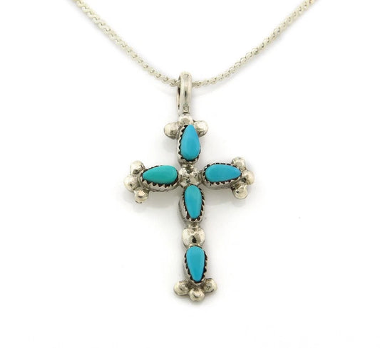 Navajo Cross Necklace Sterling Silver Blue Turquoise Vintage Handmade
