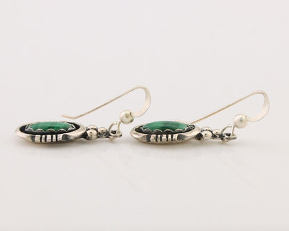 Navajo Dangle Earrings 925 Silver Natural Malachite Native American Artist C.80s