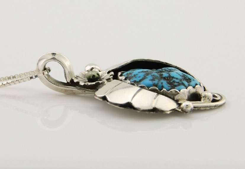 Navajo Necklace 925 Silver Natural Seafoam Turquoise Native Artist C.80's