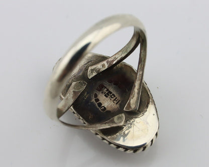 Navajo Ring 925 Silver Natural Turquoise Artist Signed Rabbit Stick C.80's