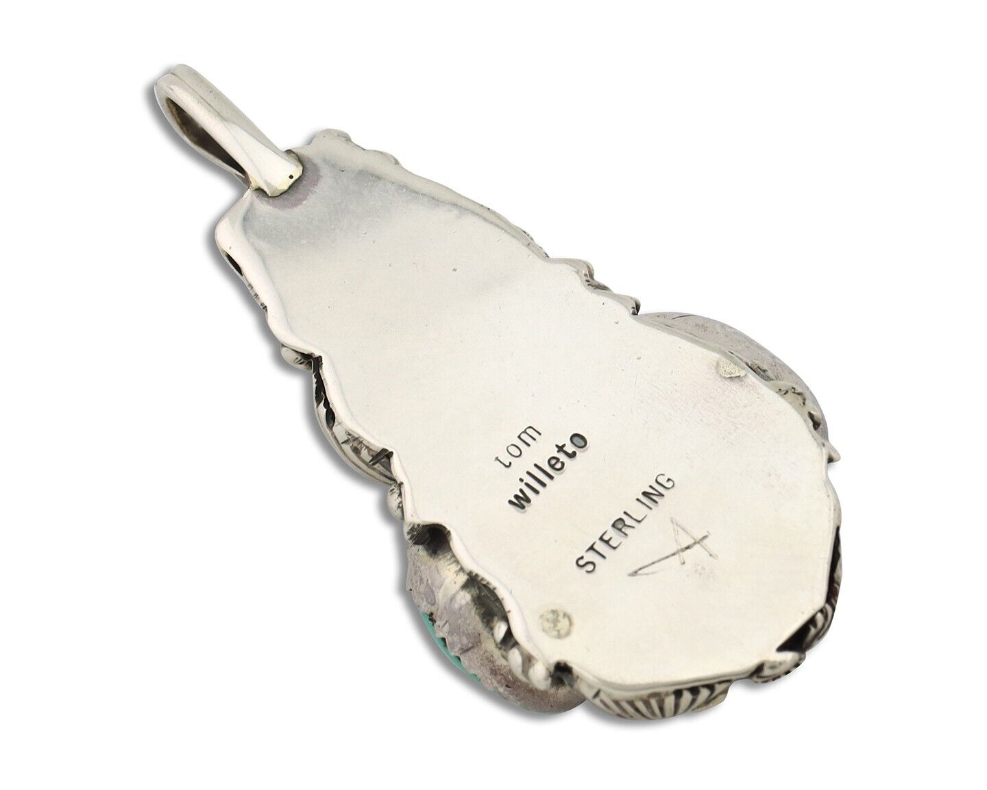 Navajo Pendant 925 Silver Natural Mined High Grade Turquoise Signed Tom Willeto