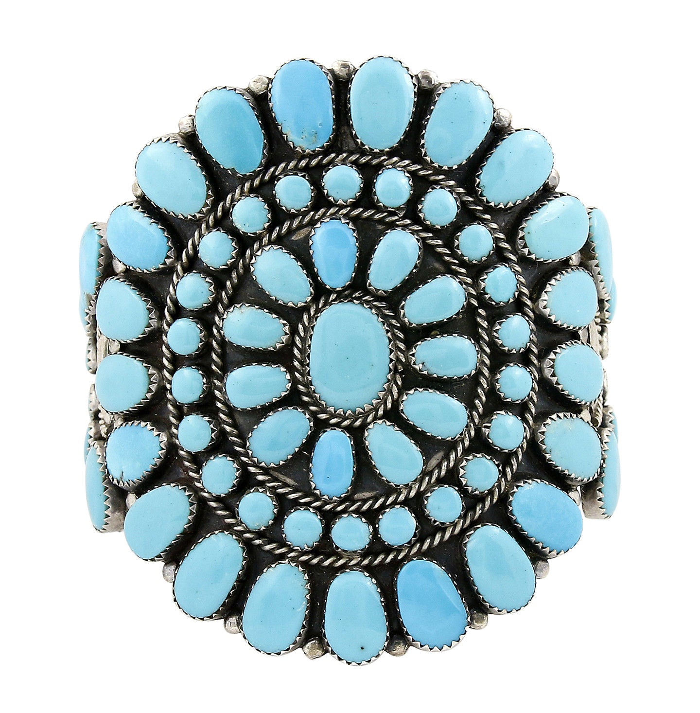 VTG RARE Navajo Natural Blue Turquoise .925 Sterling Silver Cuff Bracelet
