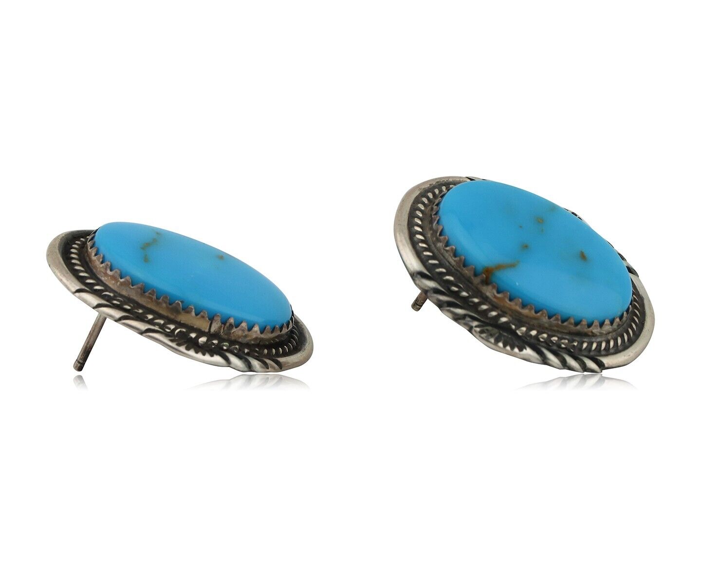 Navajo Hand Stamped Earrings 925 Silver Natural Turquoise Signed M Begay C.80s