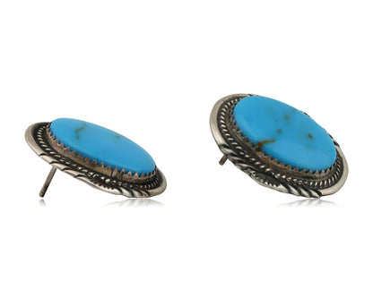 Navajo Hand Stamped Earrings 925 Silver Natural Turquoise Signed M Begay C.80s