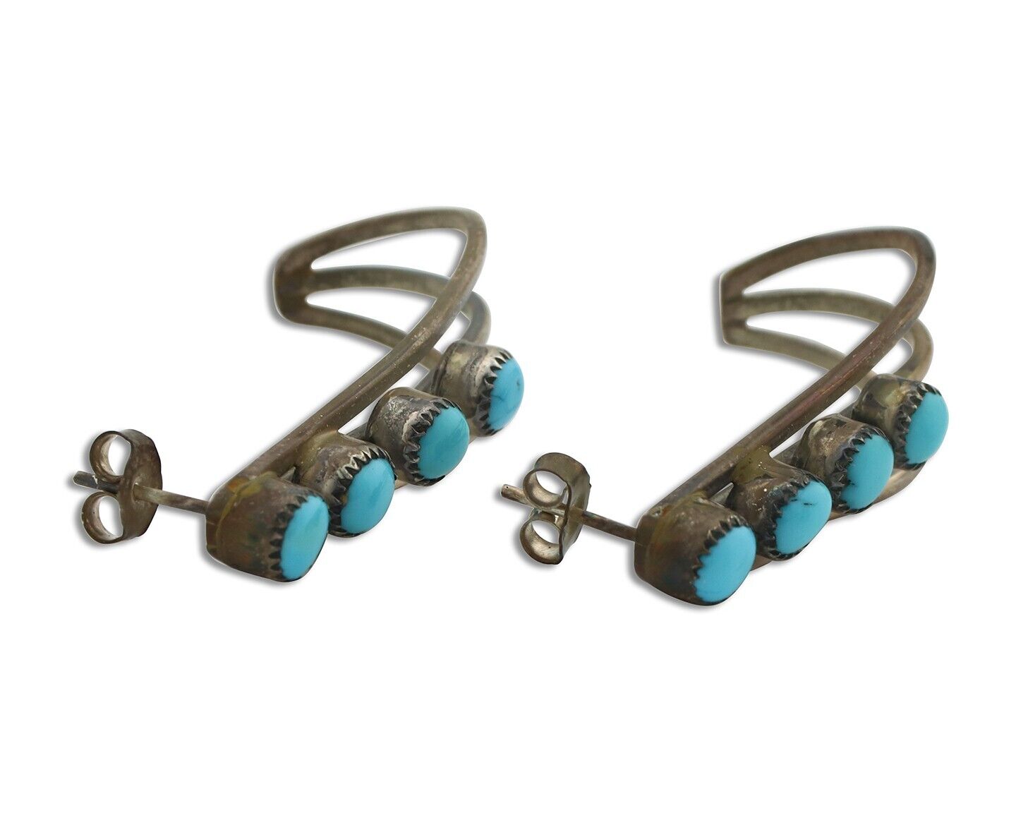 Navajo Dangle Handmade Earrings 925 Silver Blue Turquoise Native Artist C.80's