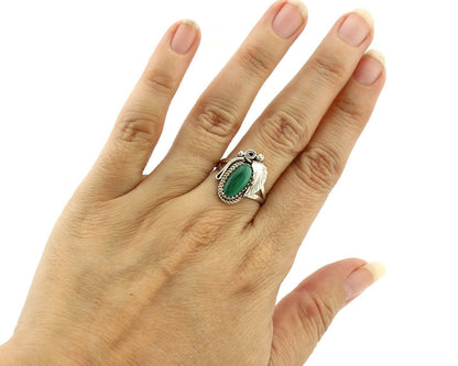 Navajo Ring 925 Silver Natural Mined Malachite Artist Signed Justin Morris C.80s