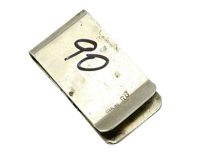 Navajo Money Clip .925 Silver & Nickle Hand Stamped Artist RB C.80's-90's