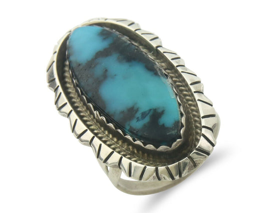 Navajo Ring 925 Sterling Turquoise Handmade Native Artist C.80's Size 8.25