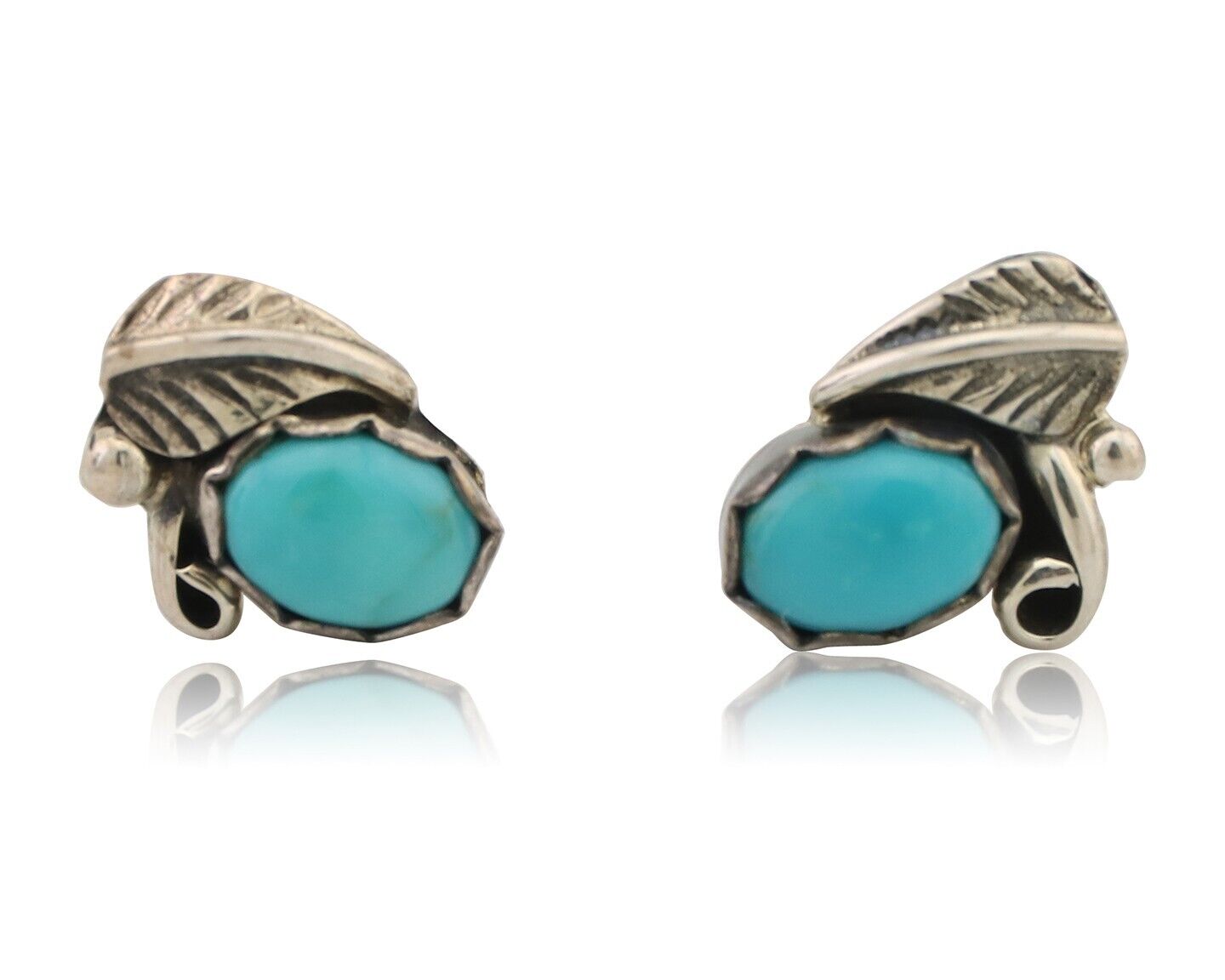 Navajo Handmade Earrings 925 Silver Natural Turquoise Native Artist C.80's