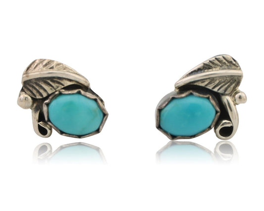 Navajo Handmade Earrings 925 Silver Natural Turquoise Native Artist C.80's