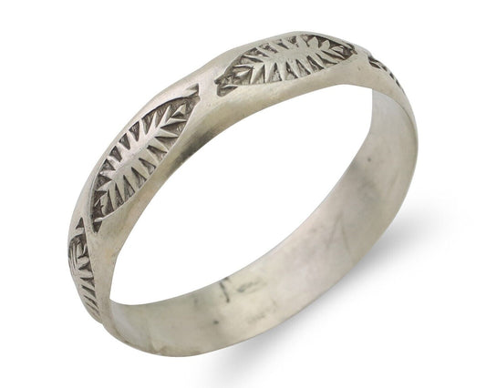 Navajo Hand Stamped Band 925 Silver 5.0 mm Signed Larry Chavez Size 11.75 C.80's