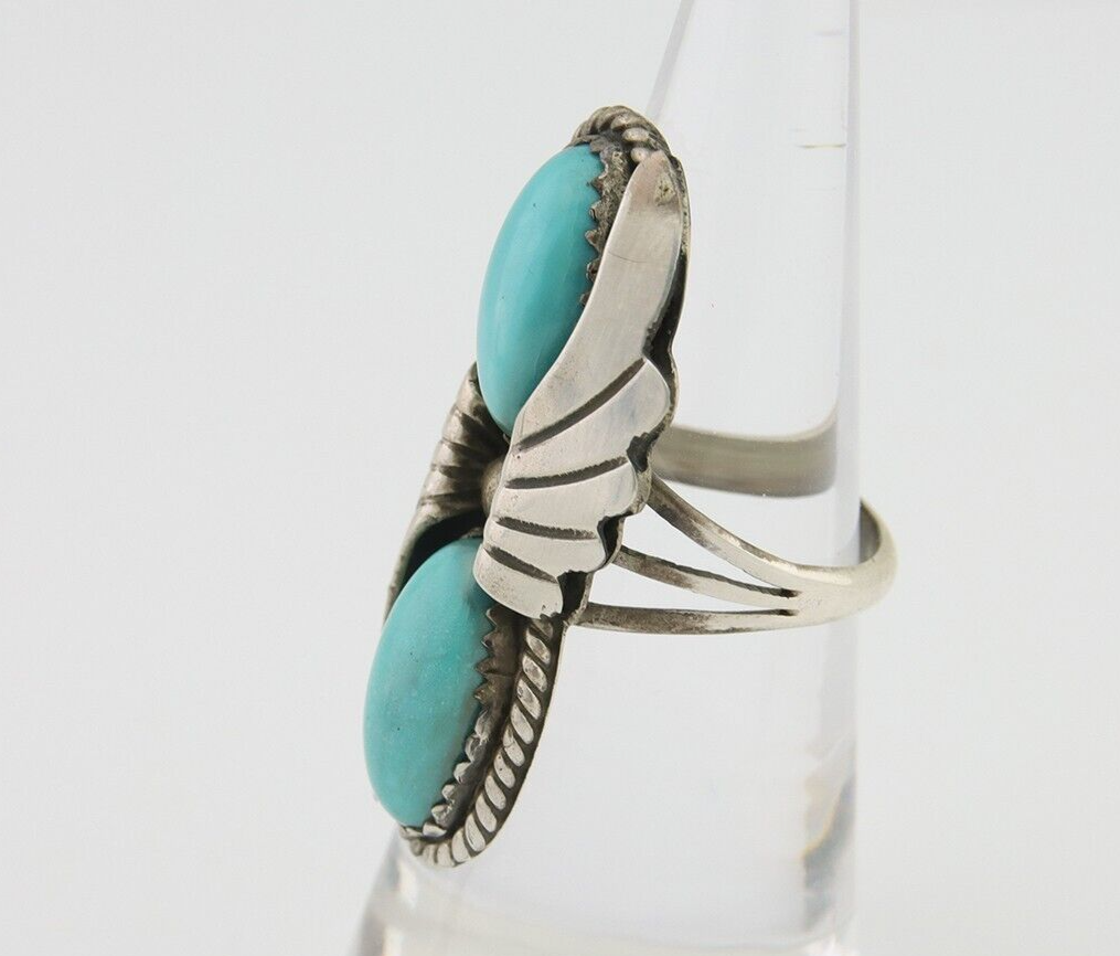 Navajo Ring 925 Silver Natural Blue Turquoise Artist Signed J TSO C.80's
