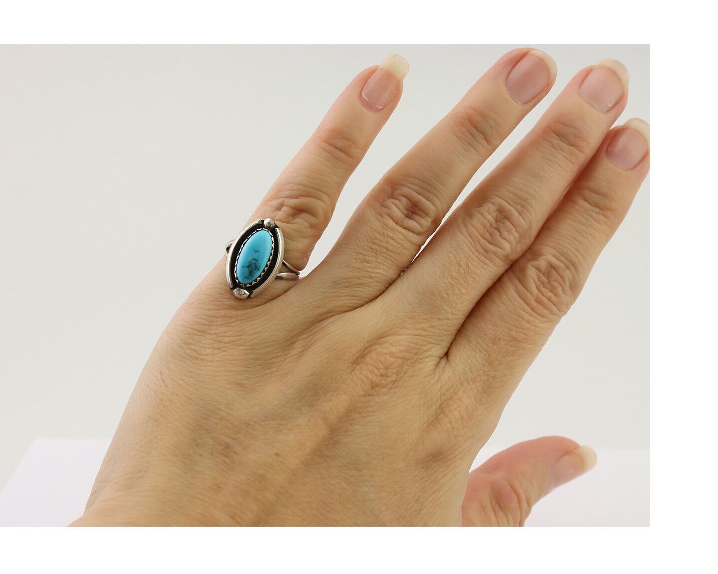 Navajo Ring 925 Silver Sleeping Beauty Turquoise Artist Signed SC C.80's