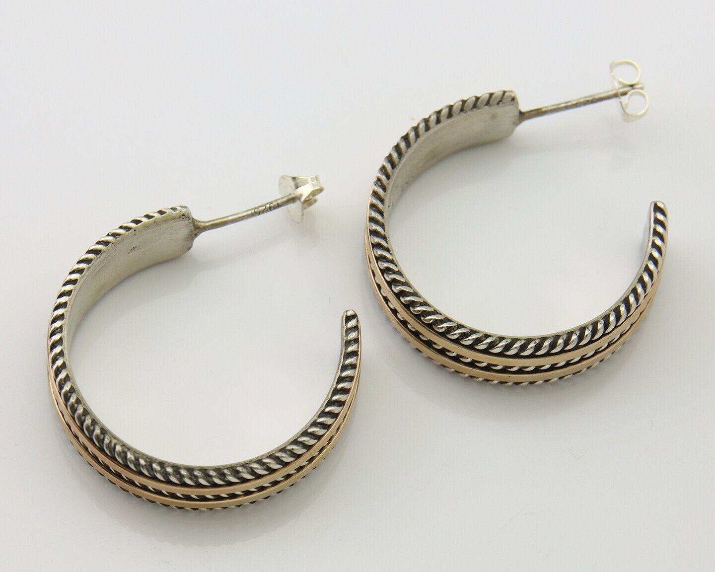 Navajo Earrings 925 Silver & Gold Handmade Artist Signed Tom Hawk C.80's