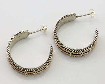 Navajo Earrings 925 Silver & Gold Handmade Artist Signed Tom Hawk C.80's