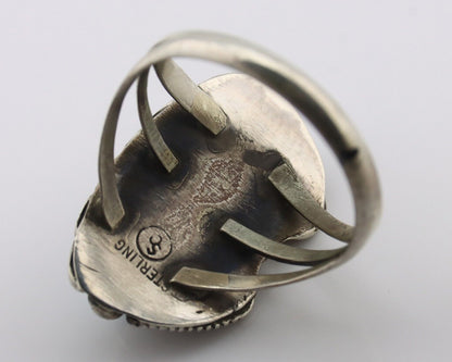 Navajo Ring .925 Silver Sleeping Beauty Turquoise Signed SkyStone Creations C80s