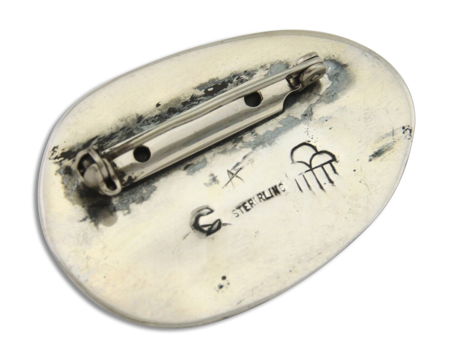 Navajo Pin 925 Silver Natural Mined Turquoise Artist Signed C Montoya C.80's