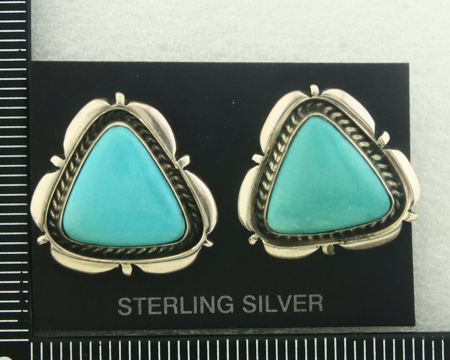 Navajo Earrings 925 Silver Natural Turquoise Native Artist Signed H? C.80's