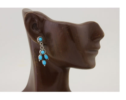Navajo Paw Earrings 925 Silver Blue Turquoise Native American Artist C.80's