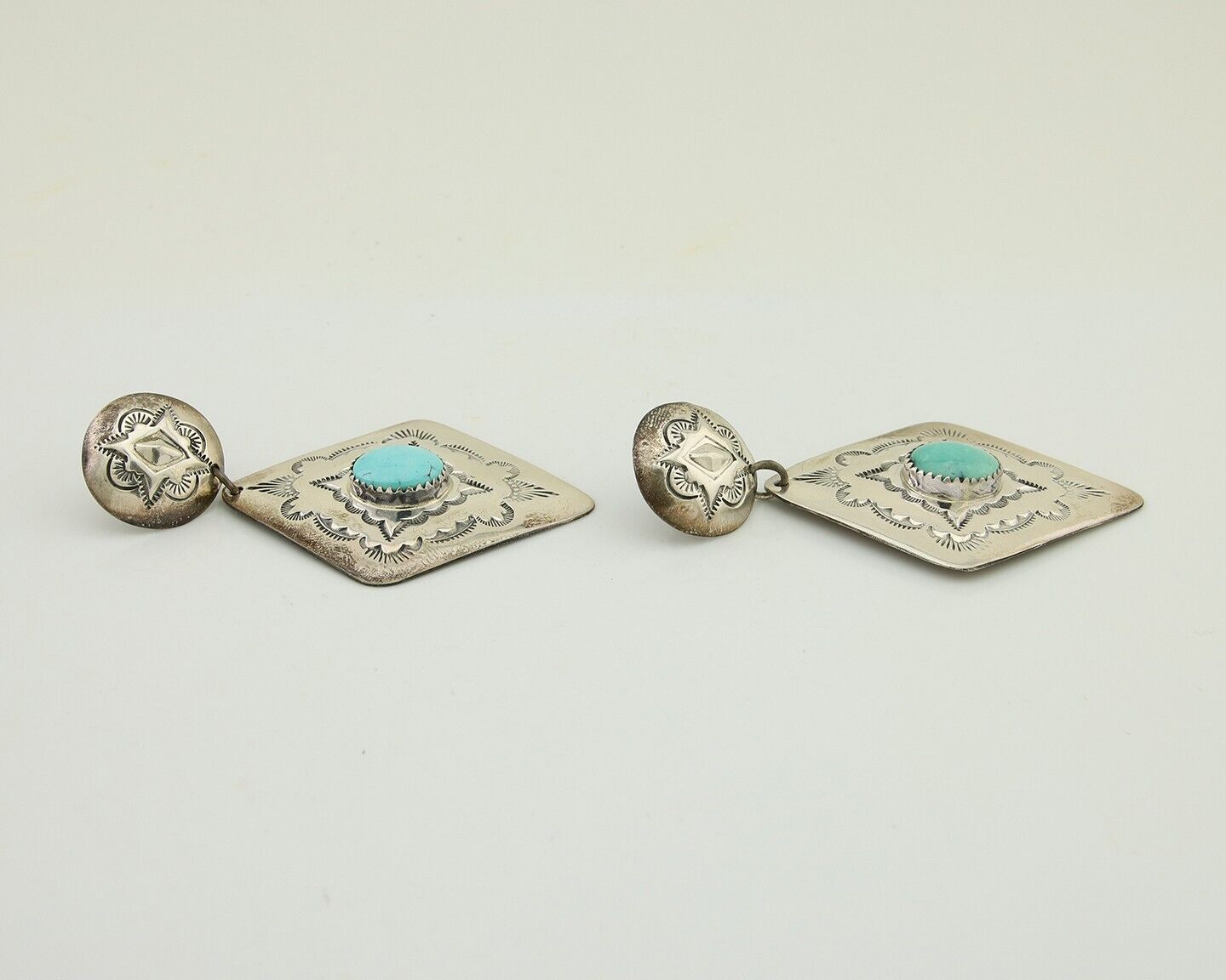 Navajo Dangle Earrings 925 Silver Natural Blue Turquoise Artist Signed LS C.80's