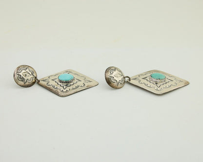 Navajo Dangle Earrings 925 Silver Natural Blue Turquoise Artist Signed LS C.80's