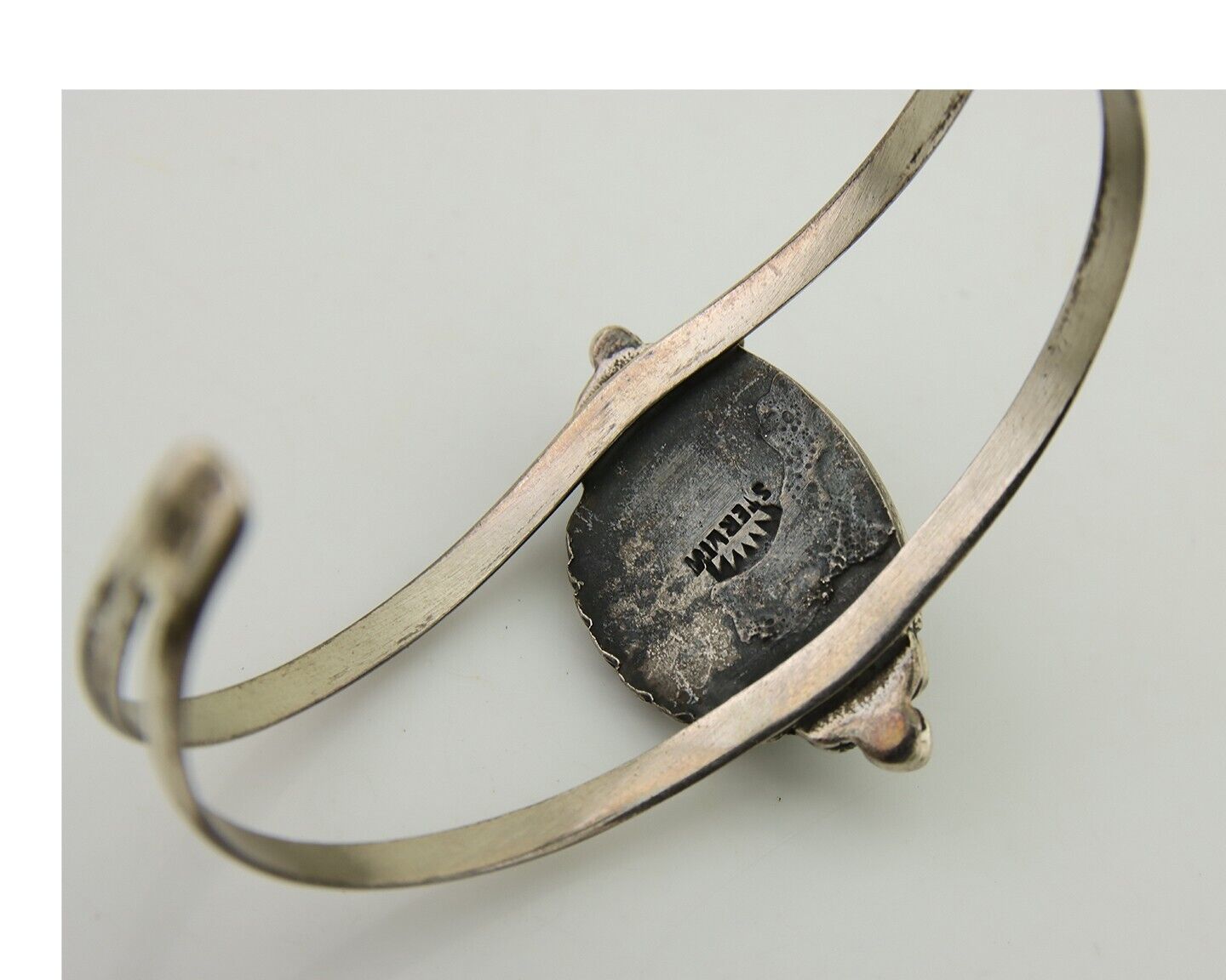 Navajo Hand Stamped Cuff Bracelet Turquoise 925 Silver Signed Sunrise C.80's